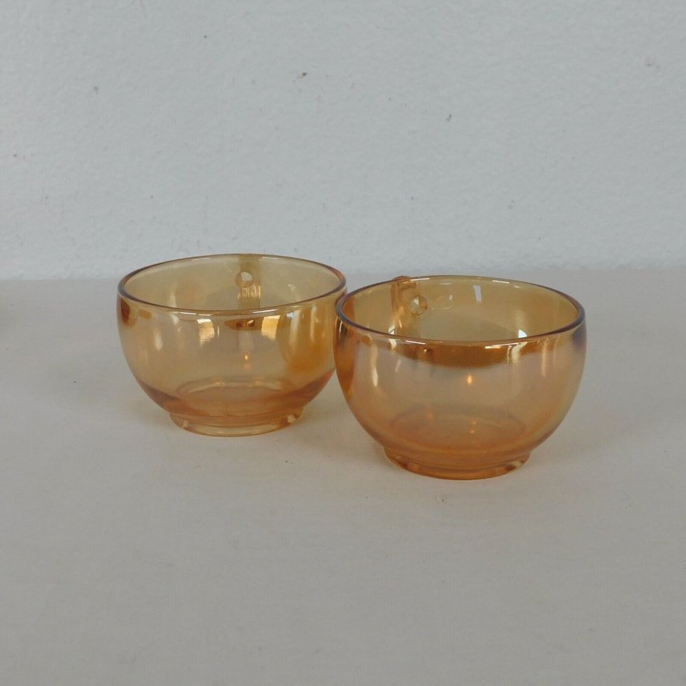 Set of 2 Jeanette Glass Moderne Marigold Iridescent Cup & Saucer Set Punch Cup - Picture 7 of 10